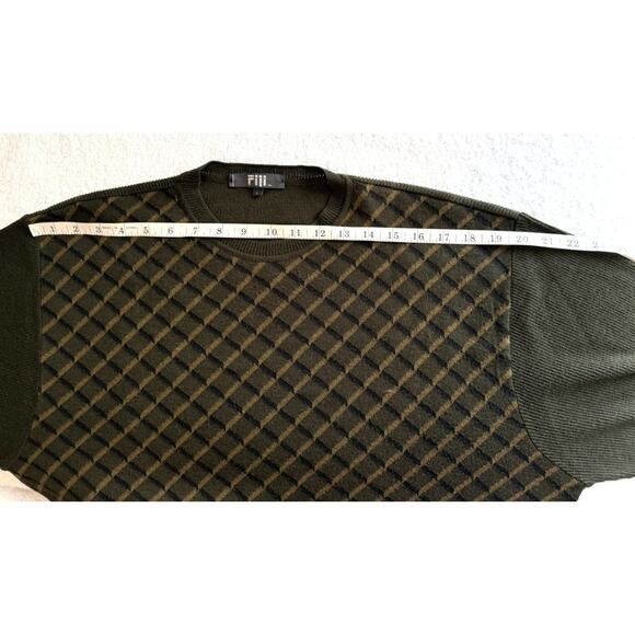 Fiji Mens Sweater Large Olive green Plaid Made In Italy Relaxed soft Size L - Picture 6 of 7